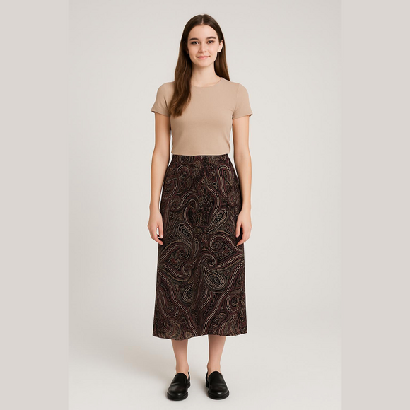 Vintage Dresses & Skirts - Vintage 100% silk Paisley Print Wrap Skirt - Black Brown Blue Burgundy